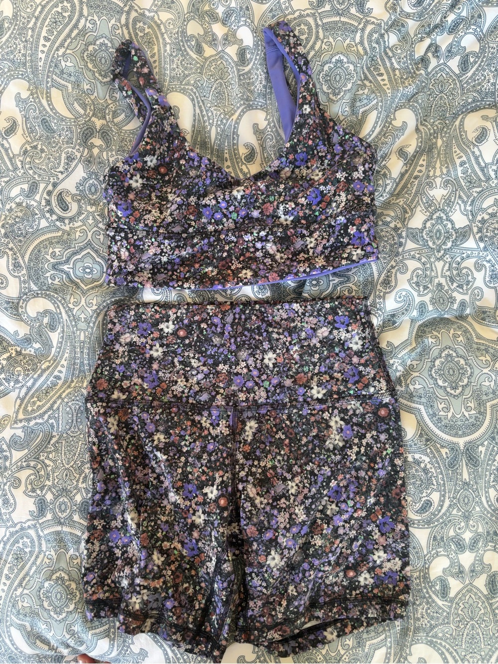 lululemon athletica Black Floral Athletic Shorts and bra